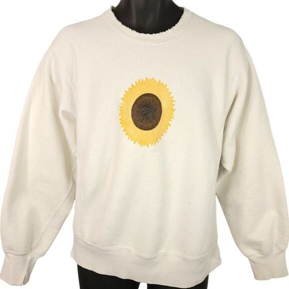 Solar Eclipse Sweatshirt Vintage 90s Reverse Weave Sunflower Made In USA Mens - Picture 1 of 7